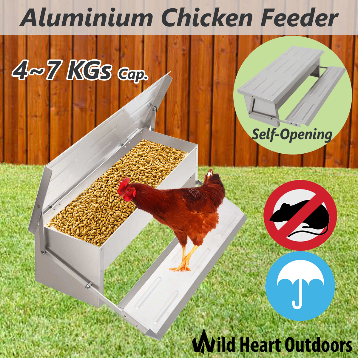 Chicken Feeder 47KG Automatic Aluminium Chook Treadle Self Opening