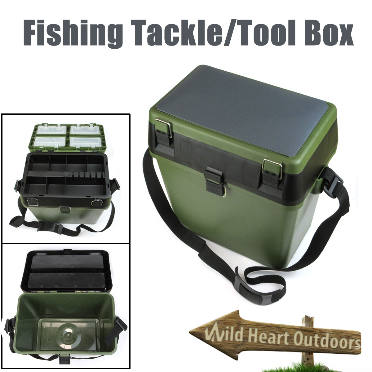 HEAVY DUTY FISHING TACKLE/TOOL BOX Live Bait Bucket W Shoulder Strap eBay