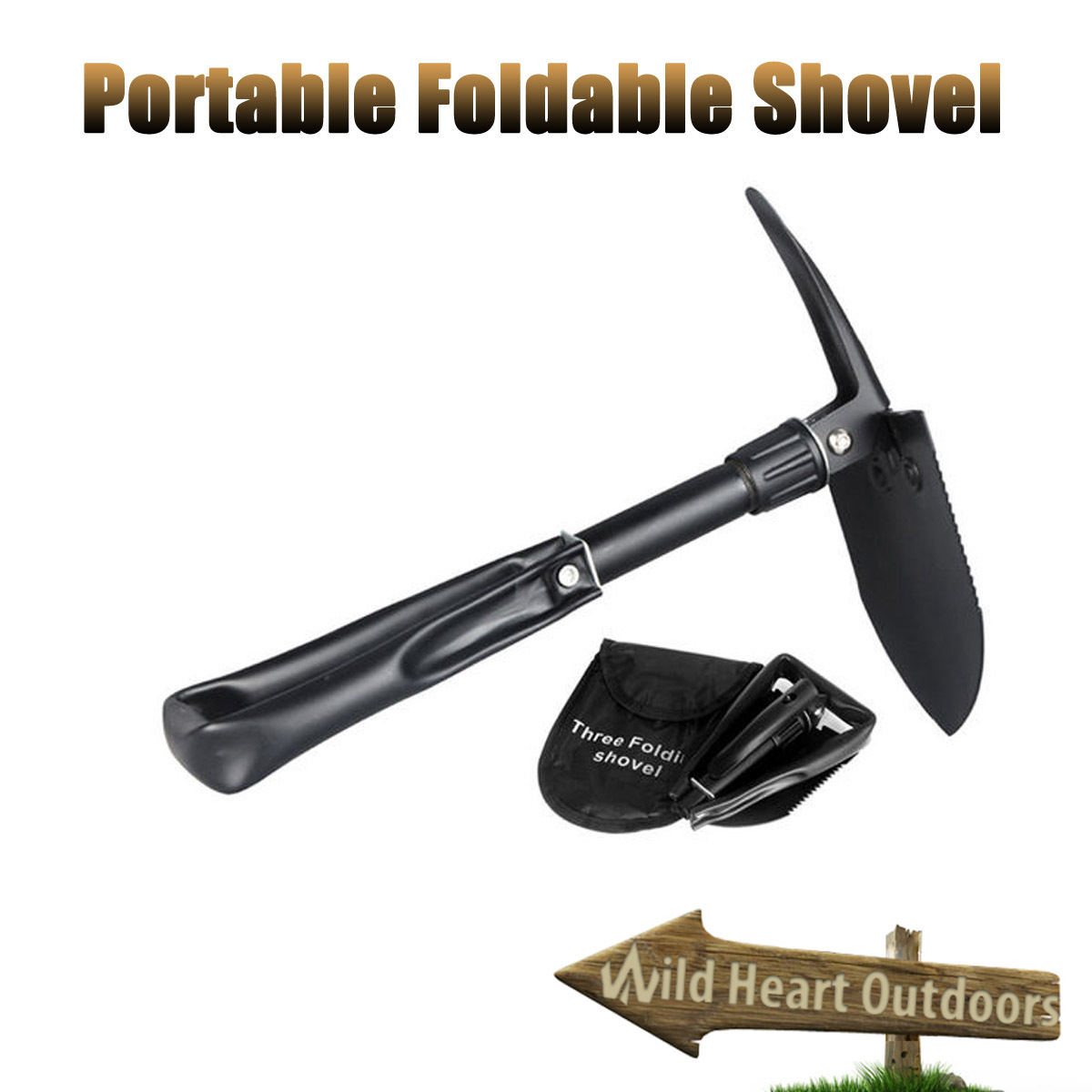 Portable Three Folding Shovel Spade Pickaxe Saw Camping Multi Tool BNE Stock eBay