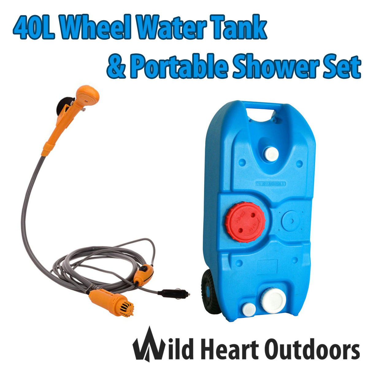 40L Portable Wheel Water Tank & Portable Shower Set Camping Caravan Storage Motorhome Waste