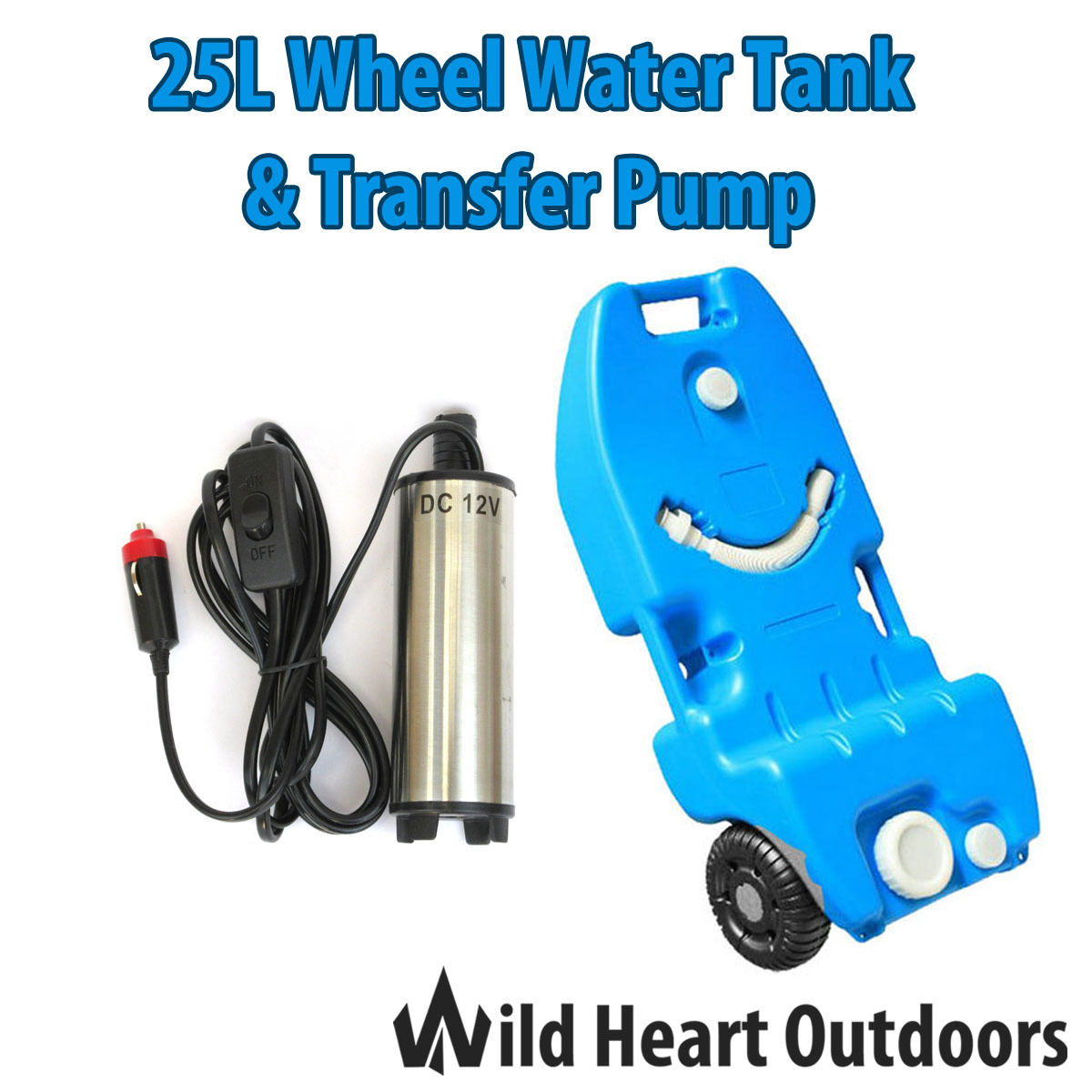25L Portable Wheel Water Tank&Transfer Pump Camping Caravan Storage