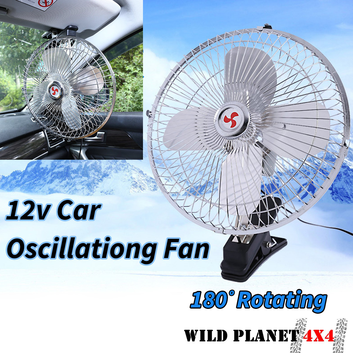 Portable 12V Oscillating Car Cooler Fan 8 Inch with Clip Switch Outdoor