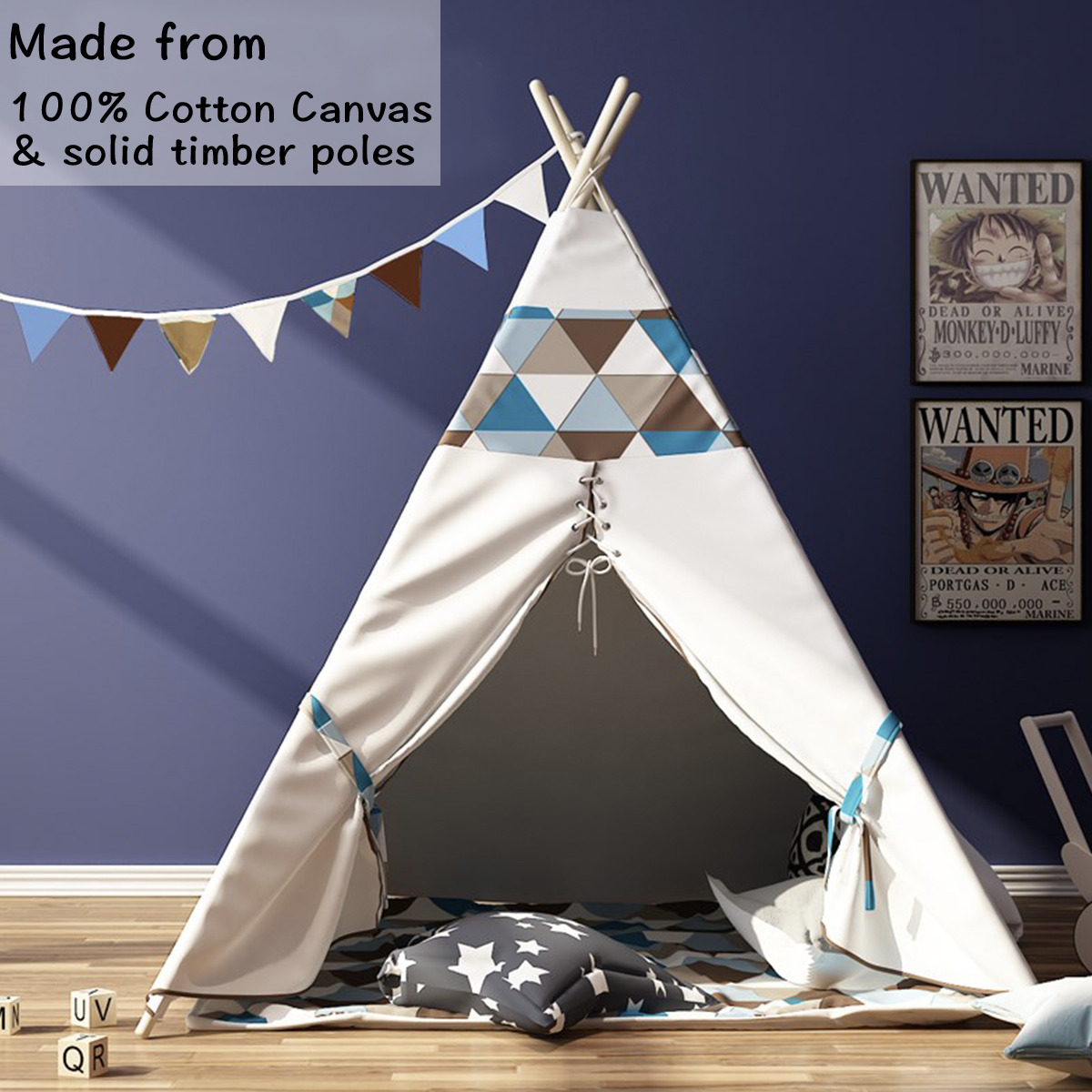 Large Teepee Tent Kids Cotton Canvas with Floor mat Children Home Pretend Play O 6212800434273