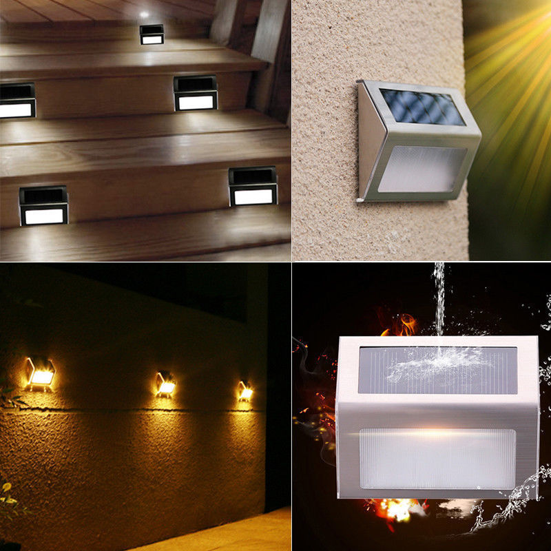 Outdoor Solar LED Deck Garden Stair Step Lights Stainless Wall Pathway