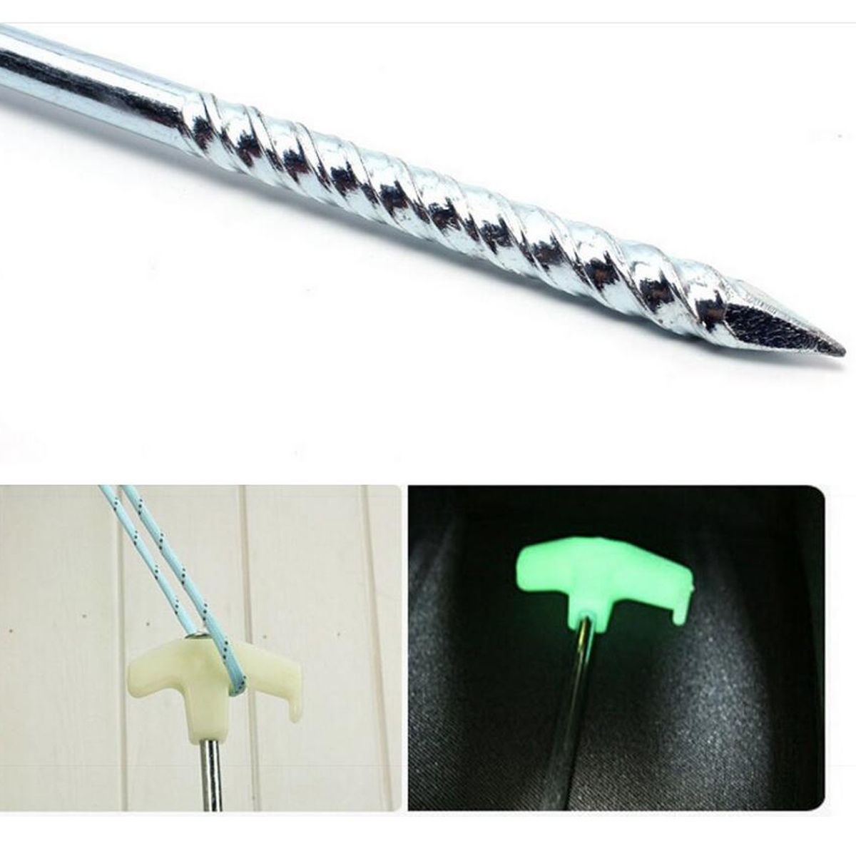 GLOW IN DARK 25cm Tent Sand Peg Super Peg Heavy Duty Galvanized Screw