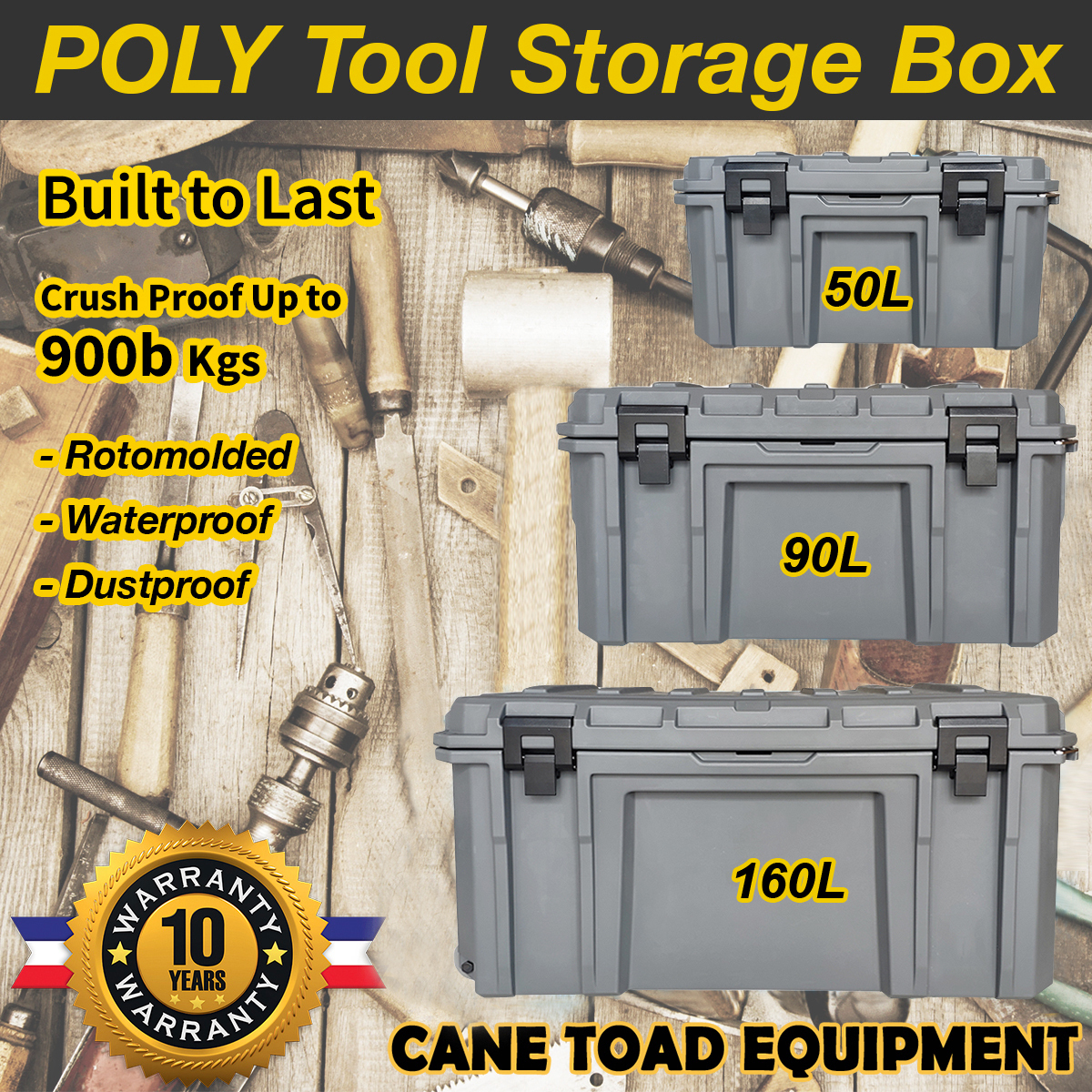 Poly Tool Box Storage Case Heavy Duty Waterproof Cargo Box Plastic