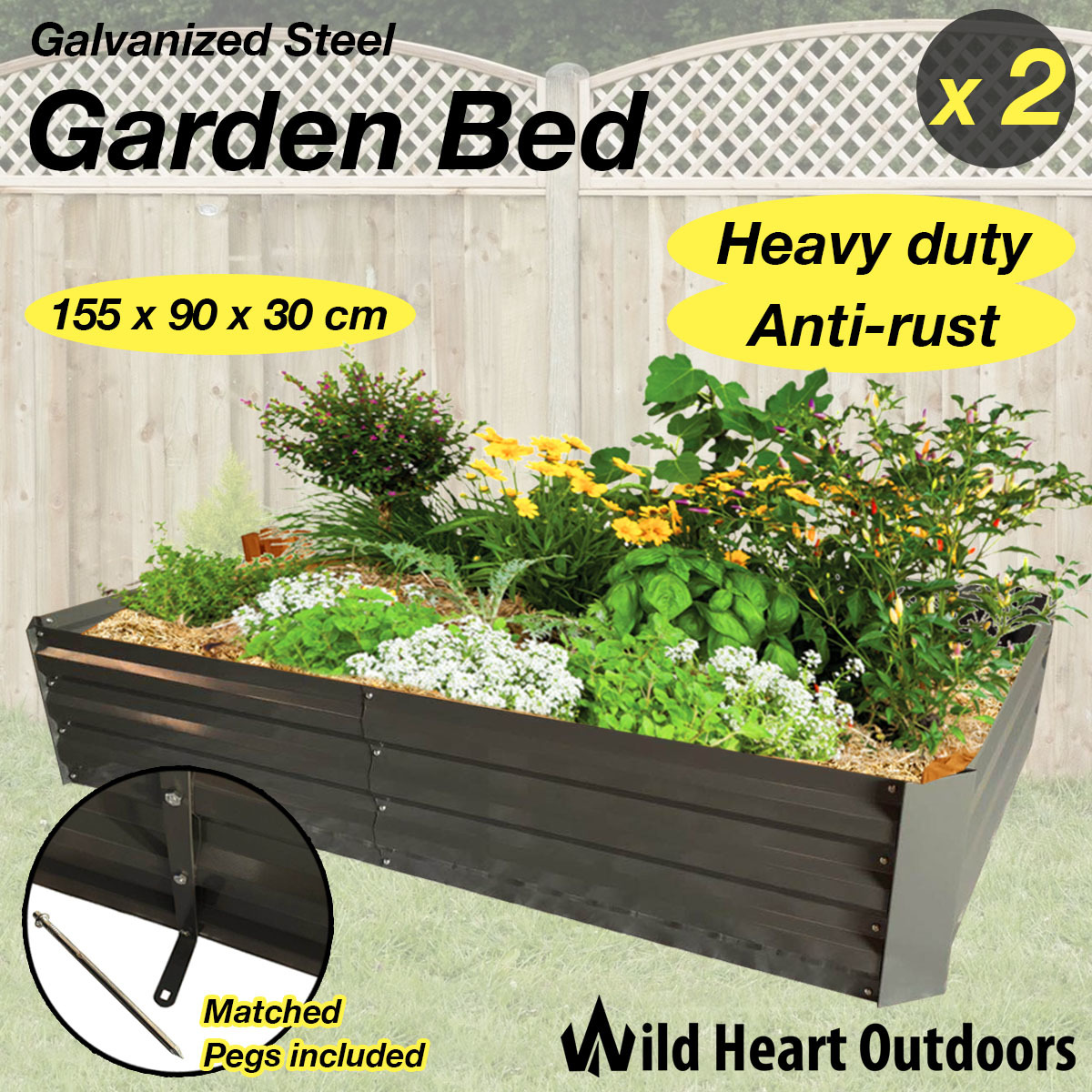 2x Raised Garden Bed Veggie Green Patch Galvanised Steel 155 X