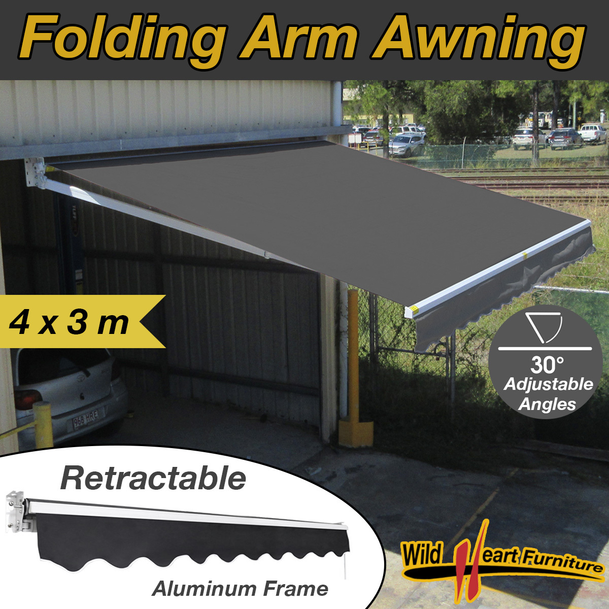 4x3M Folding Arm Awning Retractable CHARCOAL Outdoor Sunshade Canopy eBay