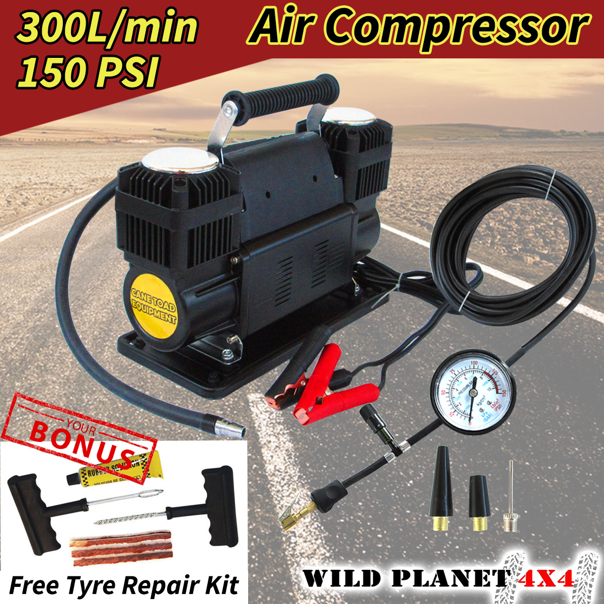 Car Air Compressor 12V 4x4 Portable Tyre Deflator Inflator Pump 300L