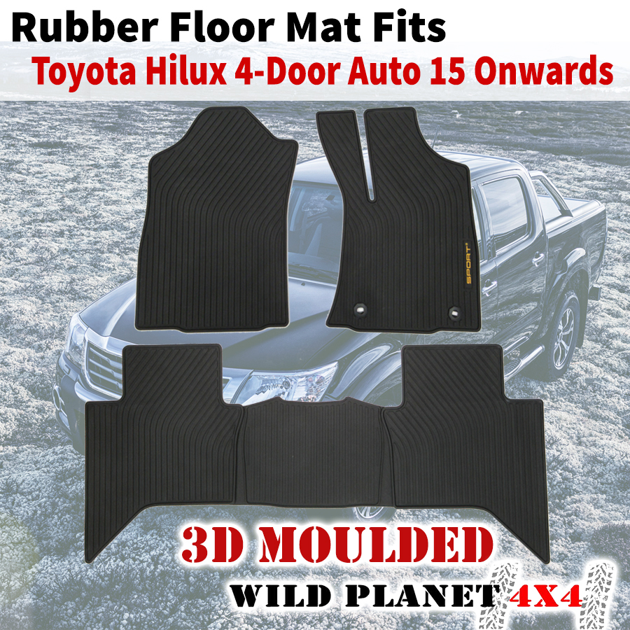 Rubber Floor Mats Fits Toyota Hilux 15 Onward Dual Cab Auto 3d