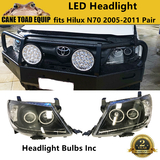 Headlights Black DRL Projector Halo Angel Eyes Pair Fits Toyota Hilux N70 2005-2011