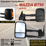Pair Extendable Towing Mirrors Fits Mazda BT-50 2012-On Black With Indicators 