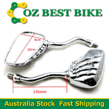 8mm & 10mm Universal Motorcycle Chrome Skeleton Skull Claw Rearview Mirrors 