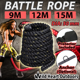 Battle Rope 50mm Battling Strength Training Home Gym Exercise Fitness Anchor 9M/12M/15M