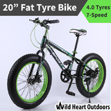 2017 MODEL 20”Fat Mountain Bike GREEN Alloy Rims 7-Spd Disc Brake Beach Snow Sand 