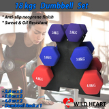 Dumbbell Weights 18kg Set of 6 Anti-slip Exercise Fitness Home Gym Dumbells 