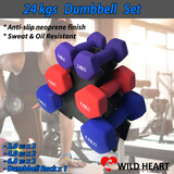 Dumbbell Weights 24kg Set of 6 Anti-slip Exercise Fitness Home Gym Dumbells 