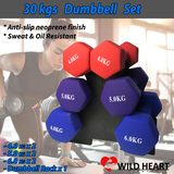 Dumbbell Weights 30kg Set of 6 Anti-slip Exercise Fitness Home Gym Dumbells 