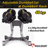 48kg Adjustable Dumbbell Set 2x24kg Home GYM Exercise Equipment Weight