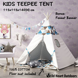 Large Teepee Tent Kids Cotton Canvas with Floor mat Children Home Pretend Play Outdoor Indoor