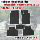 Rubber Floor Mats Fits Mitsubishi Pajero Sports 15-onwards 1st 2nd Row 3D Moulded 