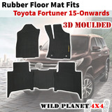 Rubber Floor Mats Fits Toyota Fortuner 15-onwards 1st&2nd Row 3D Moulded 
