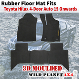 Rubber Floor Mats Fits Toyota Hilux 15 Onward Dual Cab Auto N80 3D Moulded 