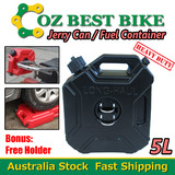 5L Jerry Can Fuel Container With Free Holder Black Spare Petrol Container Heavy Duty